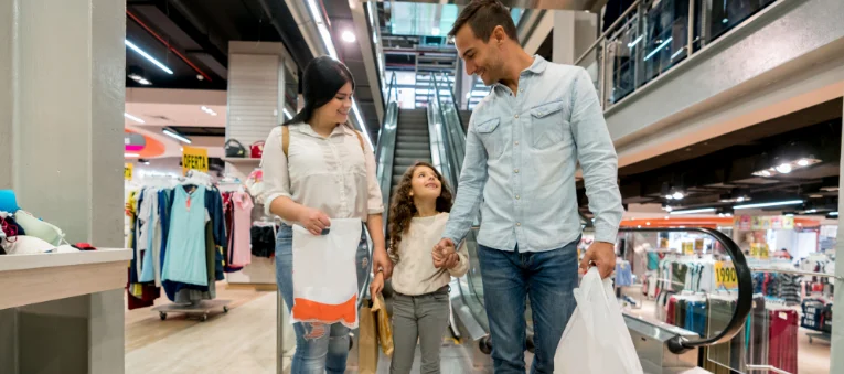A family shopping together at the mall